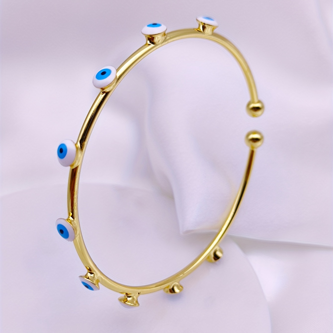 Evil Eye Open Bangle Copper Adjustable Cuff Bracelet